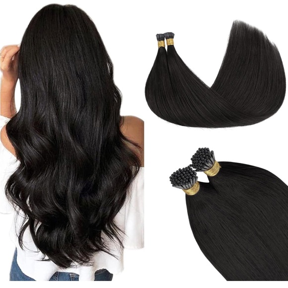 I Tip Hair Extensions Human Hair 24inch 100g 100S #1B Natural black